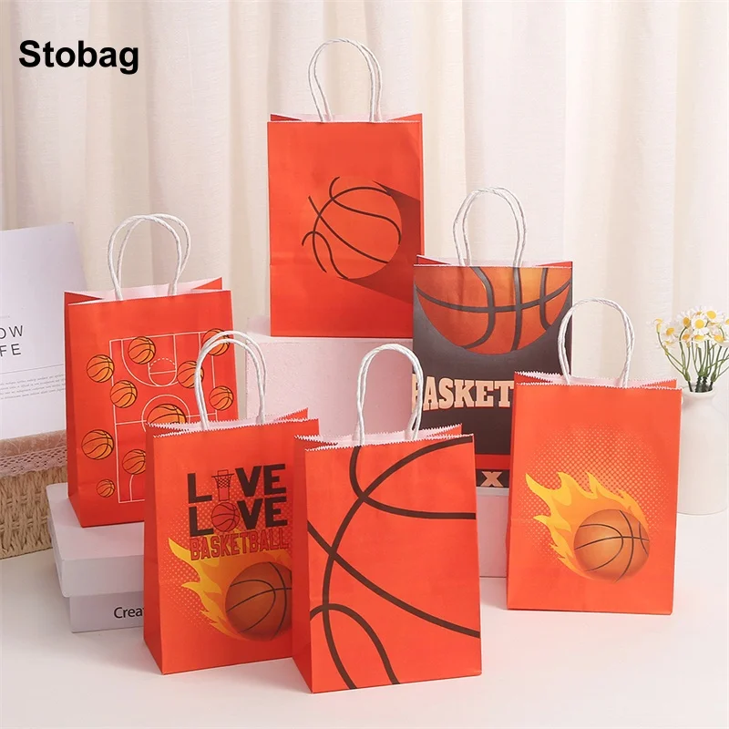 

StoBag 24pcs Basketball Kraft paper Gift Tote Bags Packaging Kids Children for Candy Storage Baking Pouch Birthday Party Favors