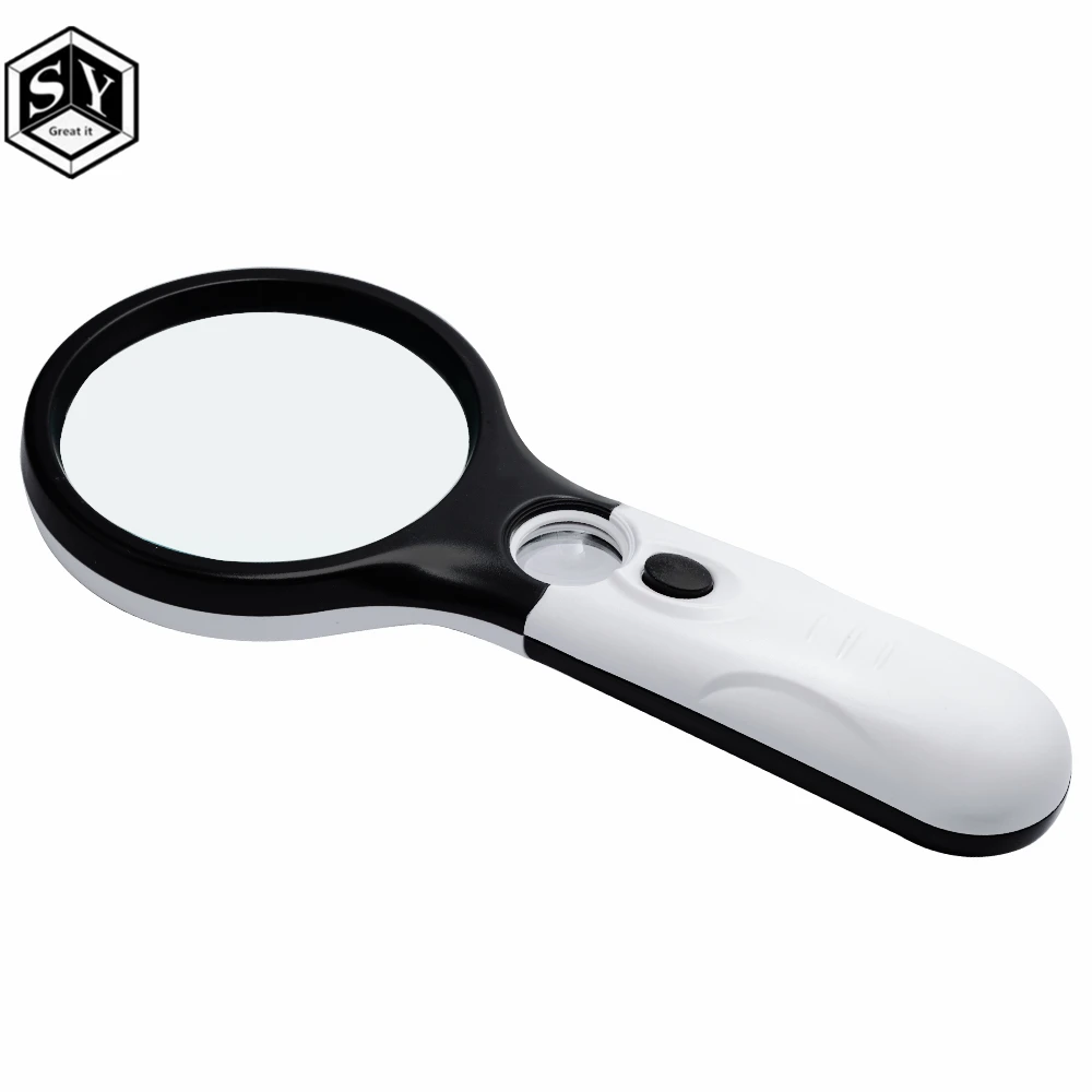 Handheld 3X 45X Illuminated Magnifier Microscope Magnifying Glass Aid Reading for Seniors loupe Jewelry Repair Tool With 3 LED