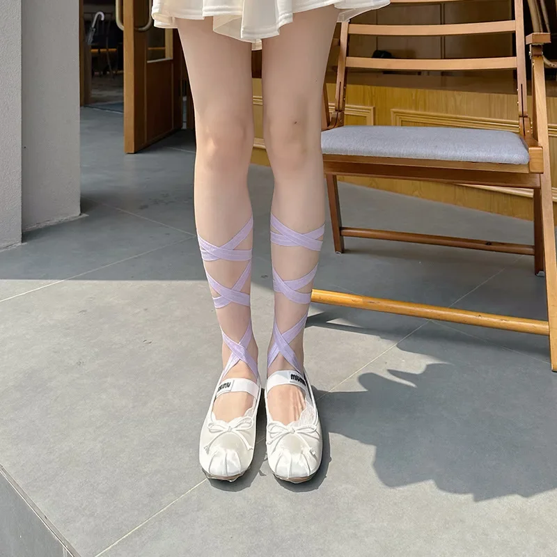 Cross Tie Invisible Socks Ballet Lace Boat Sock JK Lace Strappy Lolita DIY Ripped Straps Cotton Low Cut Socks Invisible Stocking