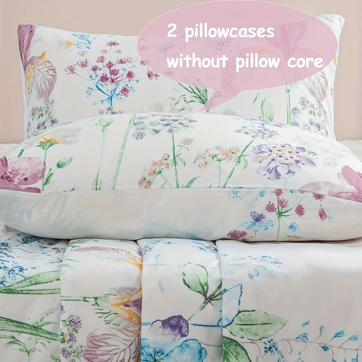 4pcs simple plant and floral printed design bed cover multi-piece set (1 bed cover +1 sheet +2 pillowcases, no core), soft