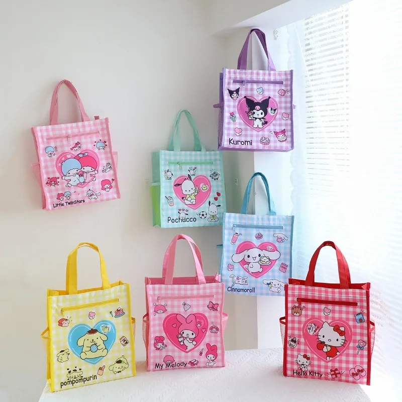 

Sanrio Cinnamoroll Kuromi My Melody Cartoon Water Proof Tuition Kawaii Anime Heart Double-layer Tote Bag Art Pack Shopping Bags
