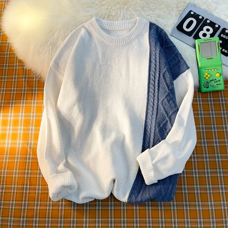 

2023, мужской трикотаж большого размера для пар, цветной свитер, повседневный свободный пуловер, осень-зима, модная уличная одежда