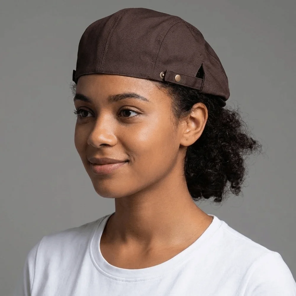 Solid Color British Beret Big Head Circumference with Snap Buckle Gentleman Octagonal Cap Versatile Polyester