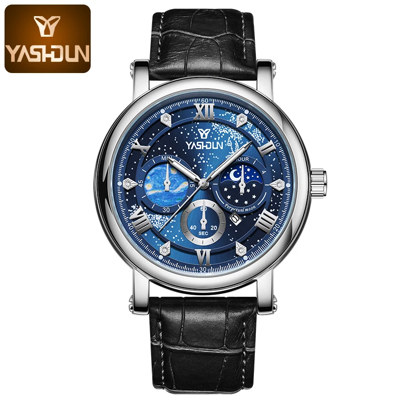 

New Watches For Man Leather Multi-function Fashion Men's Quartz Watch Original Waterproof Sports Wristwatch Clock relogios