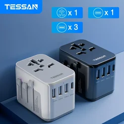 Adattatore da viaggio universale TESSAN con porta USB e tipo C, adattatore di alimentazione mondiale Spina UE/Regno Unito/USA/AUS per i viaggi