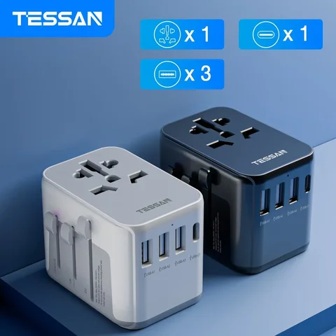TESSAN Universal Travel Adapter with USB Port and Type C, Worldwide Power Adapter EU/UK/USA/AUS Plug for International Travel