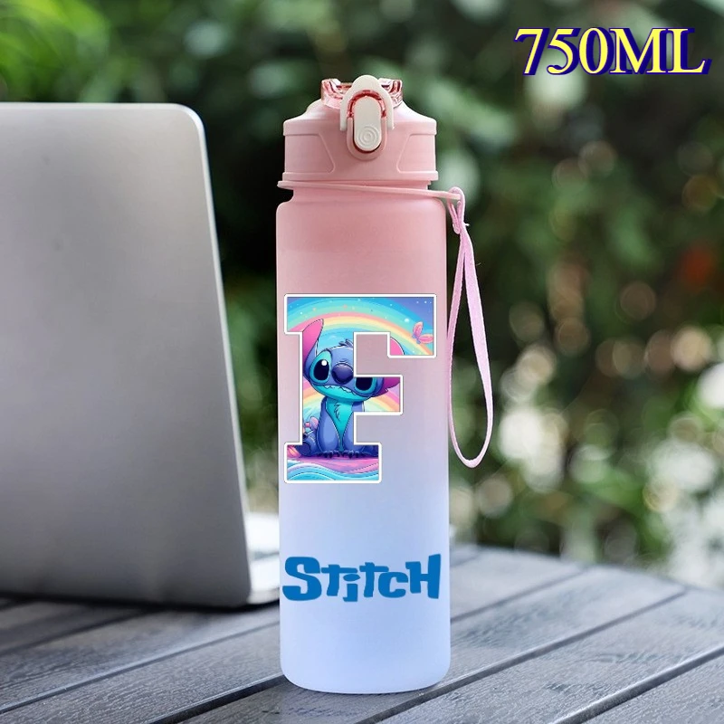 750ML 레터 A-Z 릴로 스티치 빨대 물병 피트니스 드링크 보틀 휴대용 로프 여행 티컵 여행용 사무실 주전자