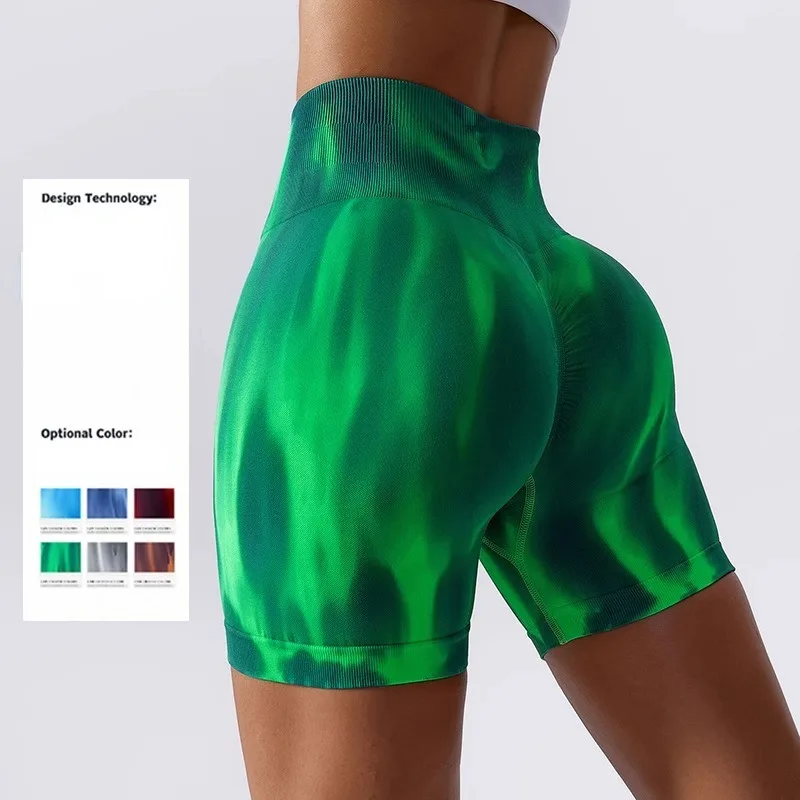 Tie Dye Aurora Shorts Female Seamless Slim Leggings Gym Running Cycling Stretchy Leggings High Waist Hip Liftting Yoga Shorts