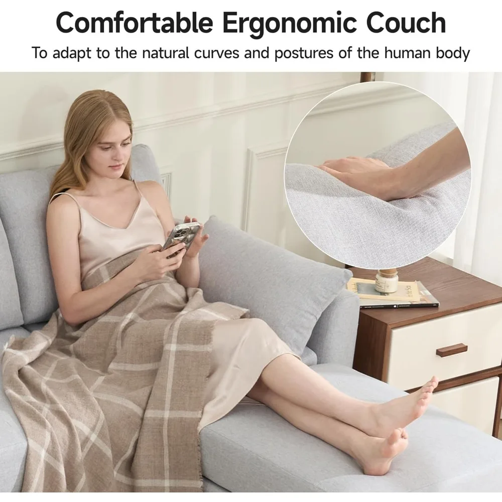 أريكة مقطعية على شكل حرف L قابلة للتحويل بثلاثة مقاعد من قماش الكتان مع مسند متحرك، مثالية للمساحات الصغيرة وغرف المعيشة #5