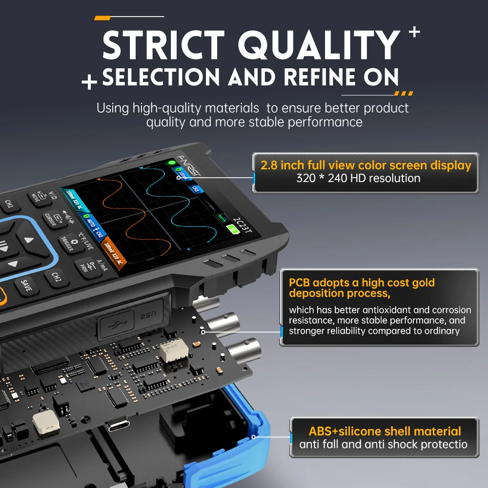 FNIRSI 2C23T Handheld Oscilloscope 3IN1 Dual Channel 10MHz * 2 50MS/s Digital Multimeter+Functional Signal Generator