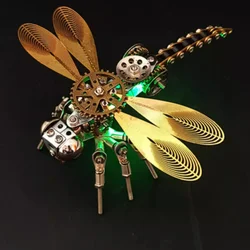 3D Puzzles Metal Luminous Dragonfly Model Kit Steampunk Mechanical Insects DIY Assembly Toy for Children Adults Gift - 255pcs