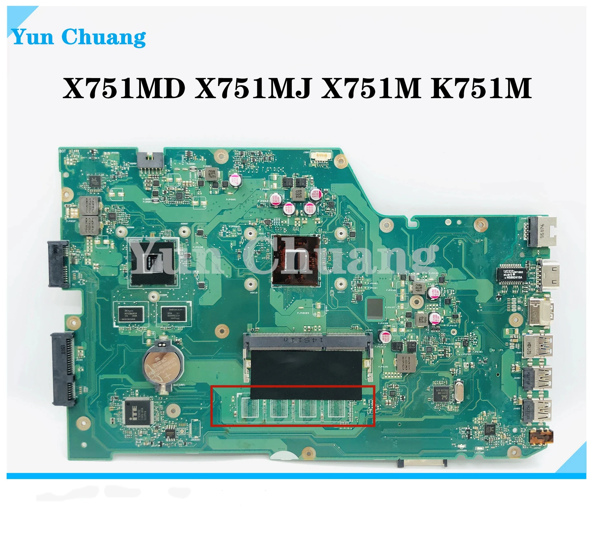 X751MD Mainboard For Asus X751MD X751MJ X751M K751M Laptop motherboard With Intel CPU+Video card DDR3L 100% Work