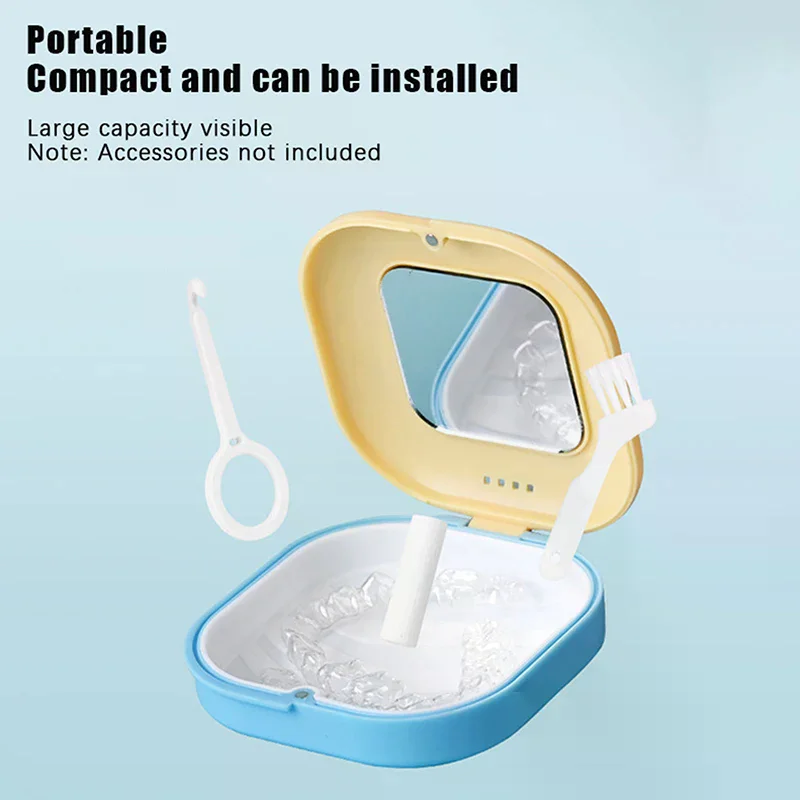 치아 교정기 보관함 (거울 포함, 자석식, 마우스가드 보관함, 여행용 케이스, 치아 교정기, 틀니 보관용)