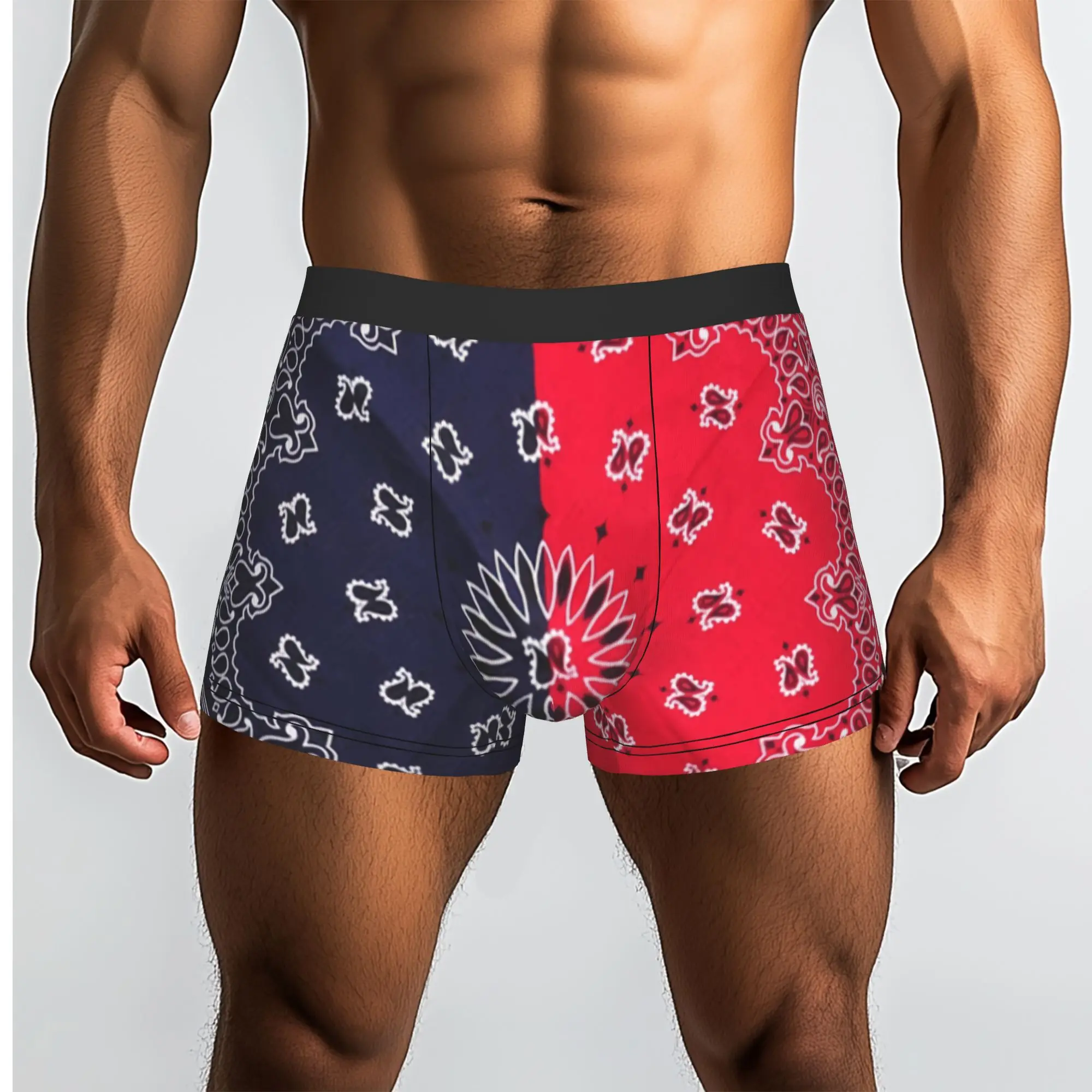 Custom Red Blue Bandanna Paisley Style Boxer Shorts For Men 3D Printed  Underwear Panties Briefs Soft Underpants