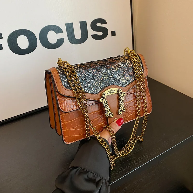 

2025 New Premium Textured Women's Bag - Fashion Crocodile Texture, Designer Chain Shoulder Crossbody, Versatile Style