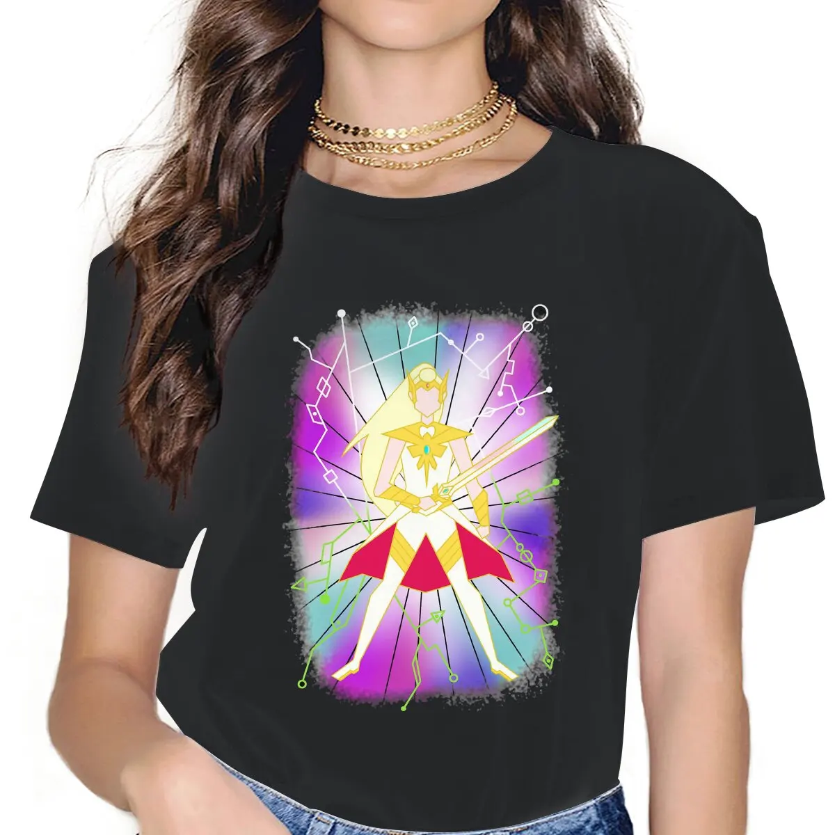 

Amazing She-ra New Look Active T-Shirt for Women Crewneck 100% Cotton T Shirt She Ra Princess of Power Filmation Anime Tee