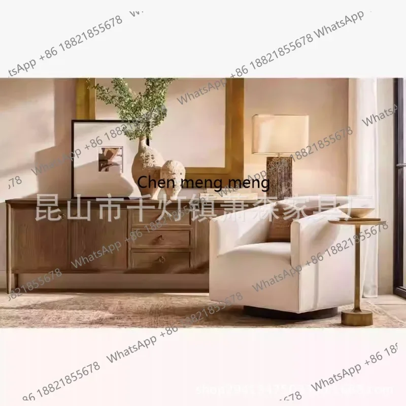 American simple solid wood three-pump TV cabinet living room furniture audio-visual floor cabinet villa hotel
