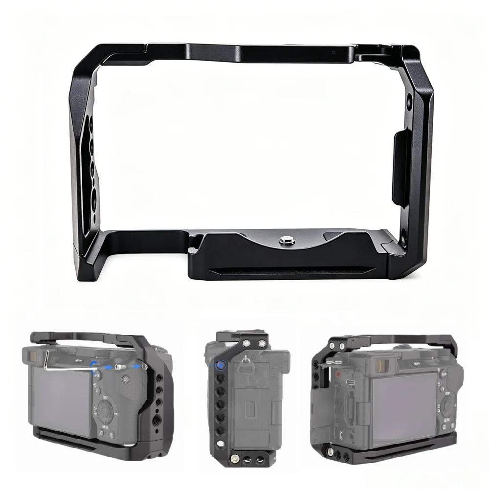 

Camera Cage for Sony Alpha 6700, Aluminum Video Vlogging Rig with Arca Base, Cold Shoe, 1/4'' &3/8" ARRI Holes, Anti-Slip Design