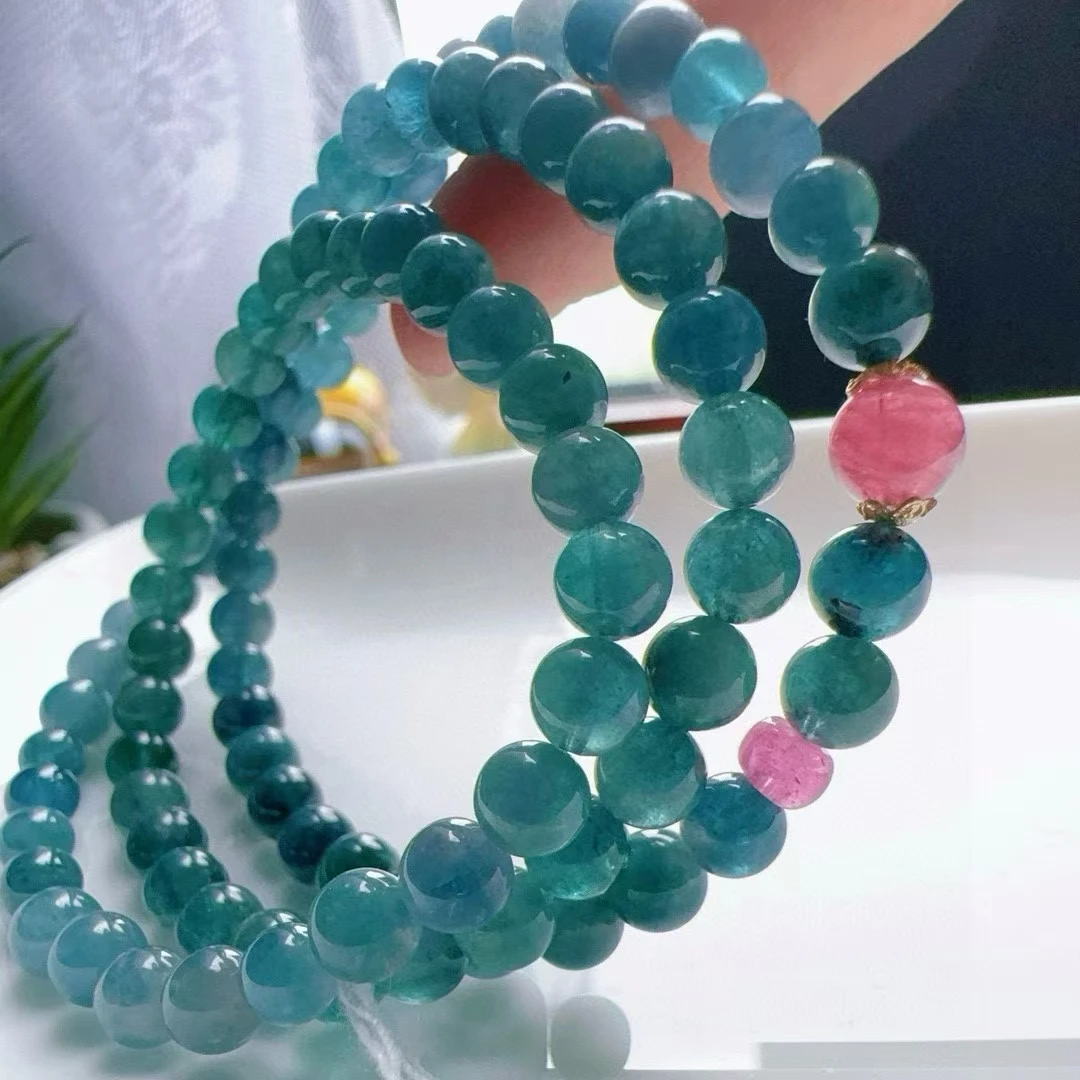 Natural Blue Tourmaline 3 Laps Clear Beads Bracelet 5.7mm Candy Blue Tourmaline Women Men Jewelry AAAAAAA