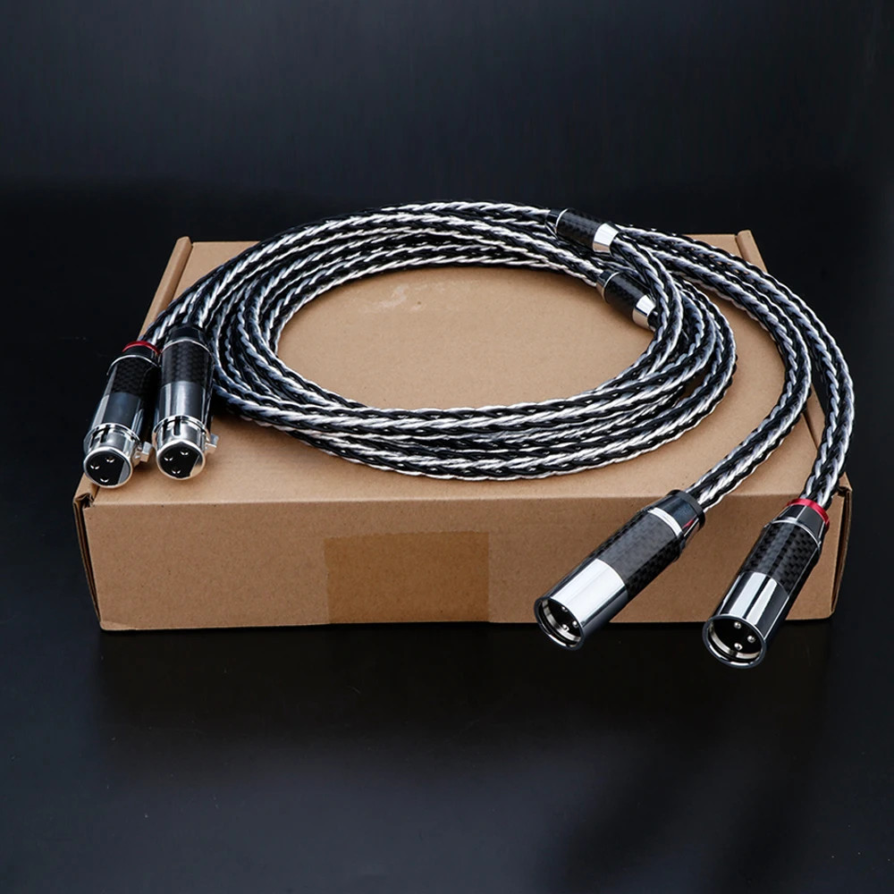 HIFI XLR Male to Female Cable16 Strand 7N OCC Silver Plated 8CS XLR Braid Wire Carbon Fiber Splitter Audio Balanced Line