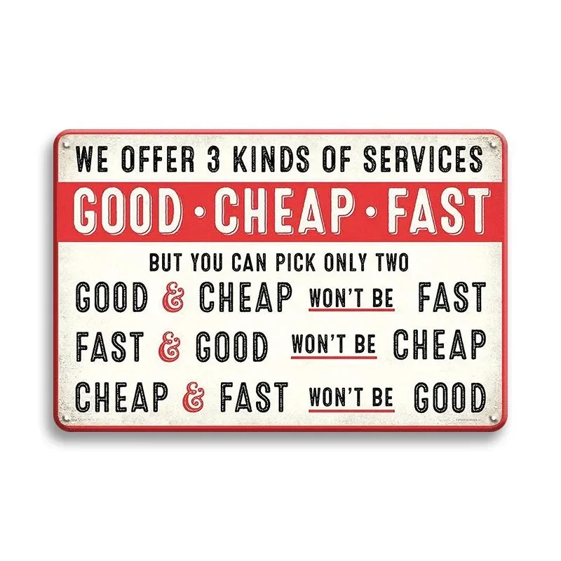 Good Cheap Fast Pick Any Two | English | Vintage Retro Humorous Decor | Iron | Metal Wall Art Sign | 8x12 Inch