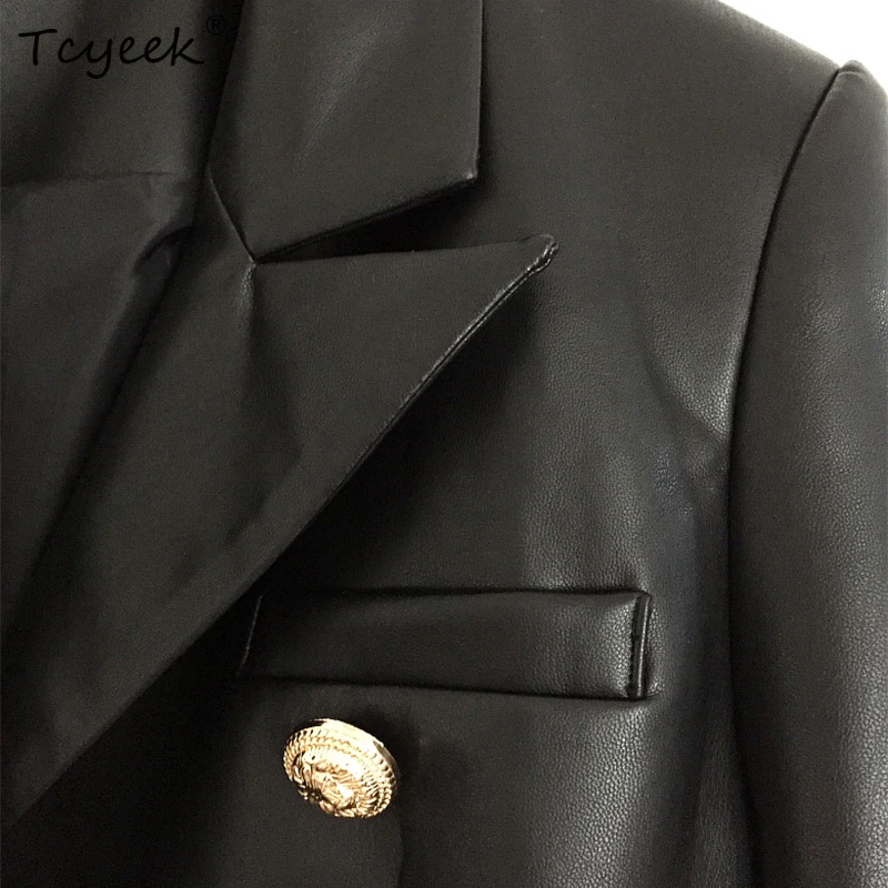 Tcyeek Echt lederjacke Frauen Kleidung Echt lederjacken Blazer Oberbekleidung elegante weiche schwarze Schaffell Mantel