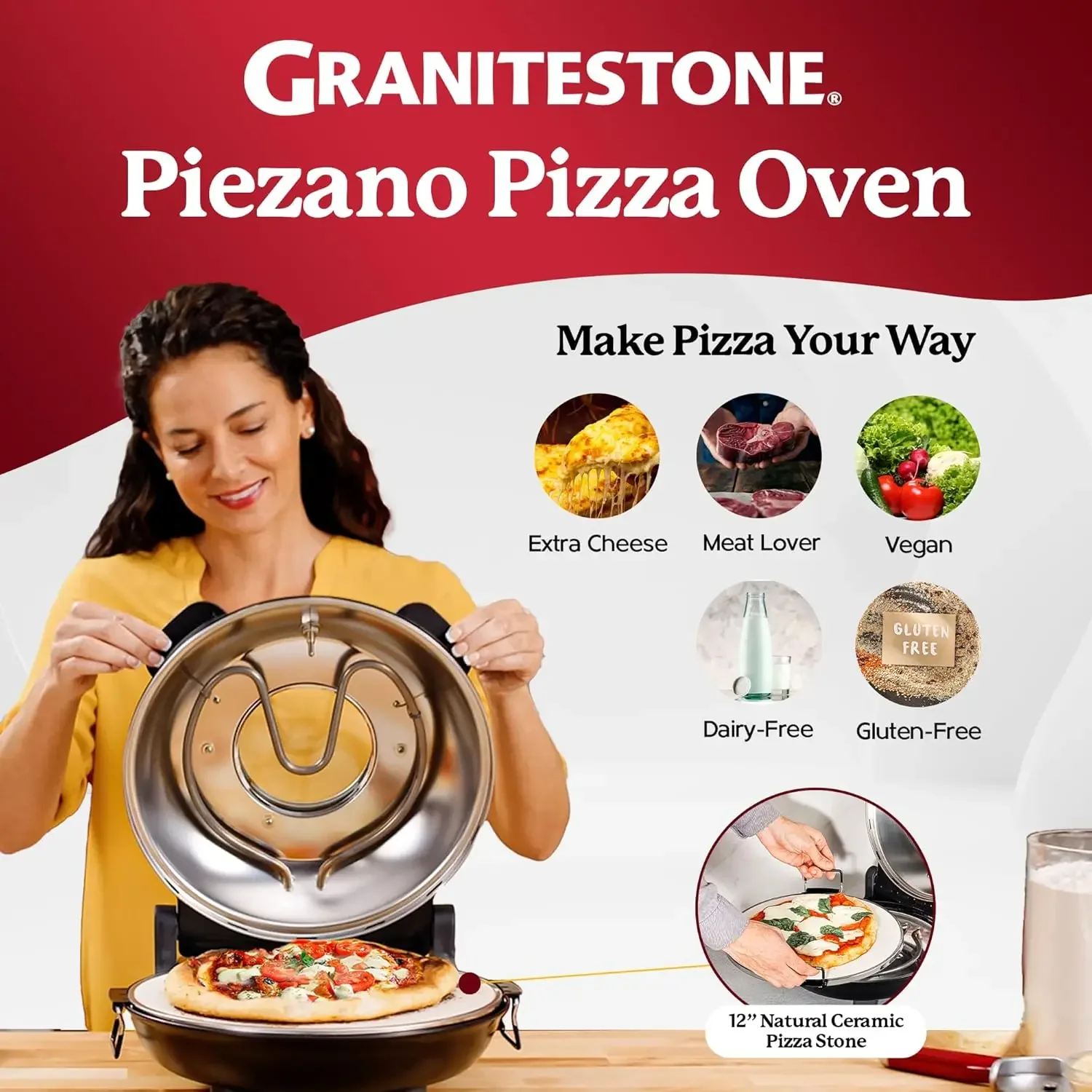 Crispy Crust Pizza Oven by Granitestone – Electric Pizza Oven Indoor Portable, 12 Inch Indoor Pizza Oven Countertop, Piz