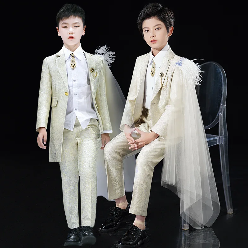 

Children's Model Catwalk Suit Handsome Little Boy Host Piano Performance Dress Costume Kids Jacket Pants Bowtie Outfit