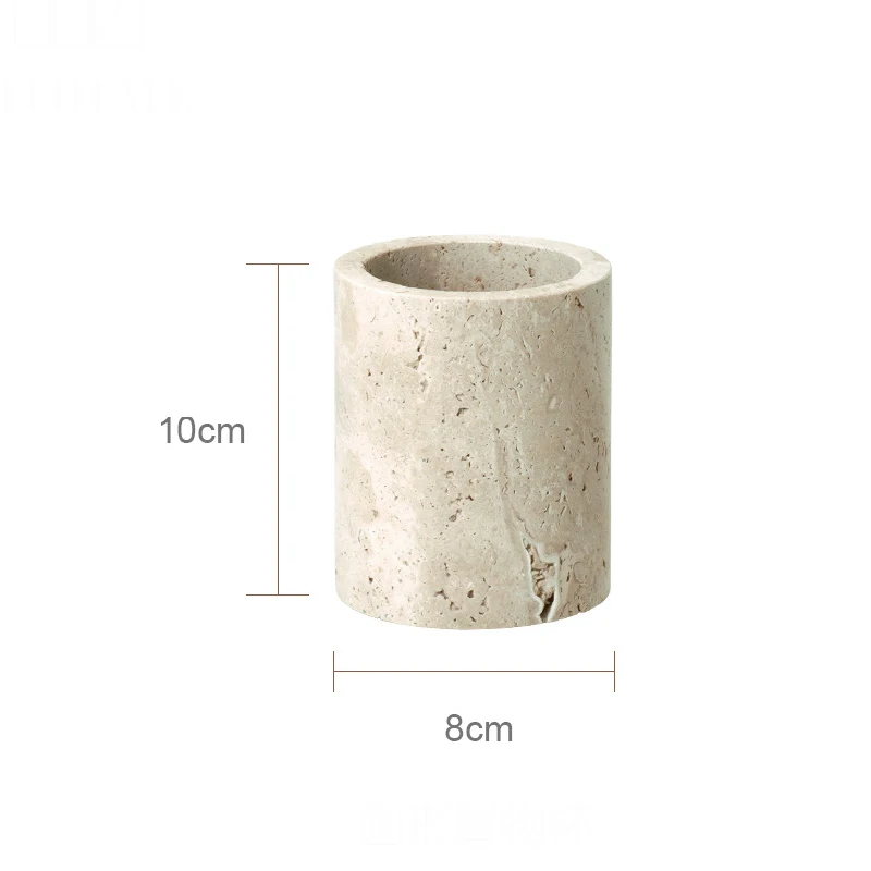 Beige Travertijn Badkamerset Natuurlijke Marmeren Zeepdispenser Rietverspreider Tissue Box Lade Badkameraccessoires - afbeelding 1