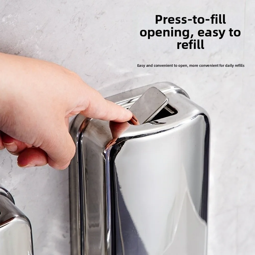 

500/800/1000ml Bathroom Shampoo Dispenser Wall-mounted Stainless Steel Shower Gel Storage Bottle Back Fixed Large Capacity