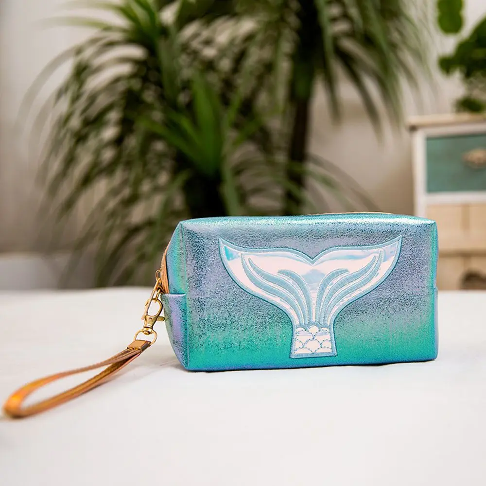 Travel Convenient Waterproof Mermaid Pattern Lovely PU Leather Cosmetic Bag Storage Bag Makeup Bag Laser Bag