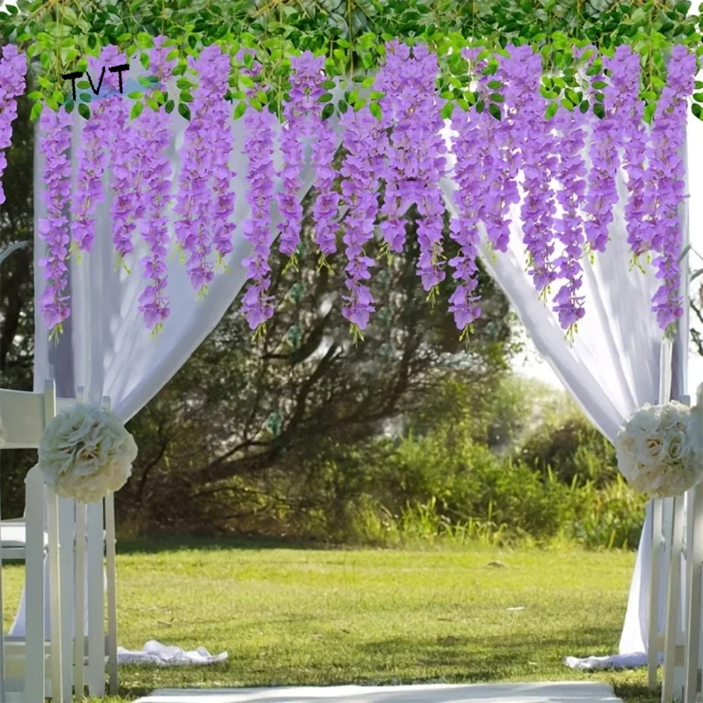

10PCS Bright Color Artificial Wisteria Hanging Flower Built-in Iron Wire Realistic Artificial Wisteria Vine 50CM Bendable