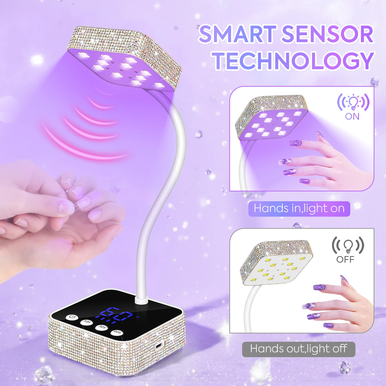 Professionelle Nagellampe, LED-UV-Nageltrockner, automatische Erkennung, Touch-Steuerung, schnell trocknendes Nagellicht, 360-Grad-biegsame Tischlampe für den Salon