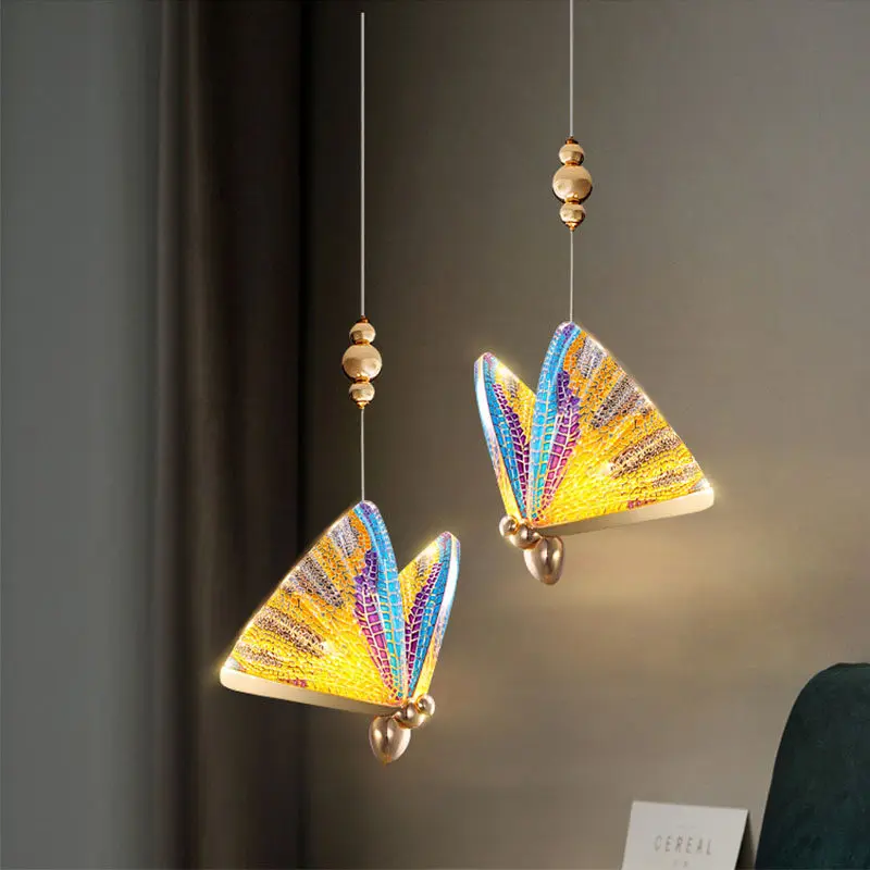 Nordic Luxury LED Pendant Light Modern Butterfly Hanging Chandelier indoor Decor for Bedroom Bedside Living Room Stairs Lighting