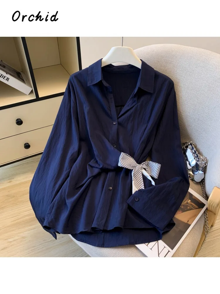 2025 inverno coreano estilo casual solto ajuste manga longa arco blusas femininas chique único breasted turn-down colarinho camisas brancas