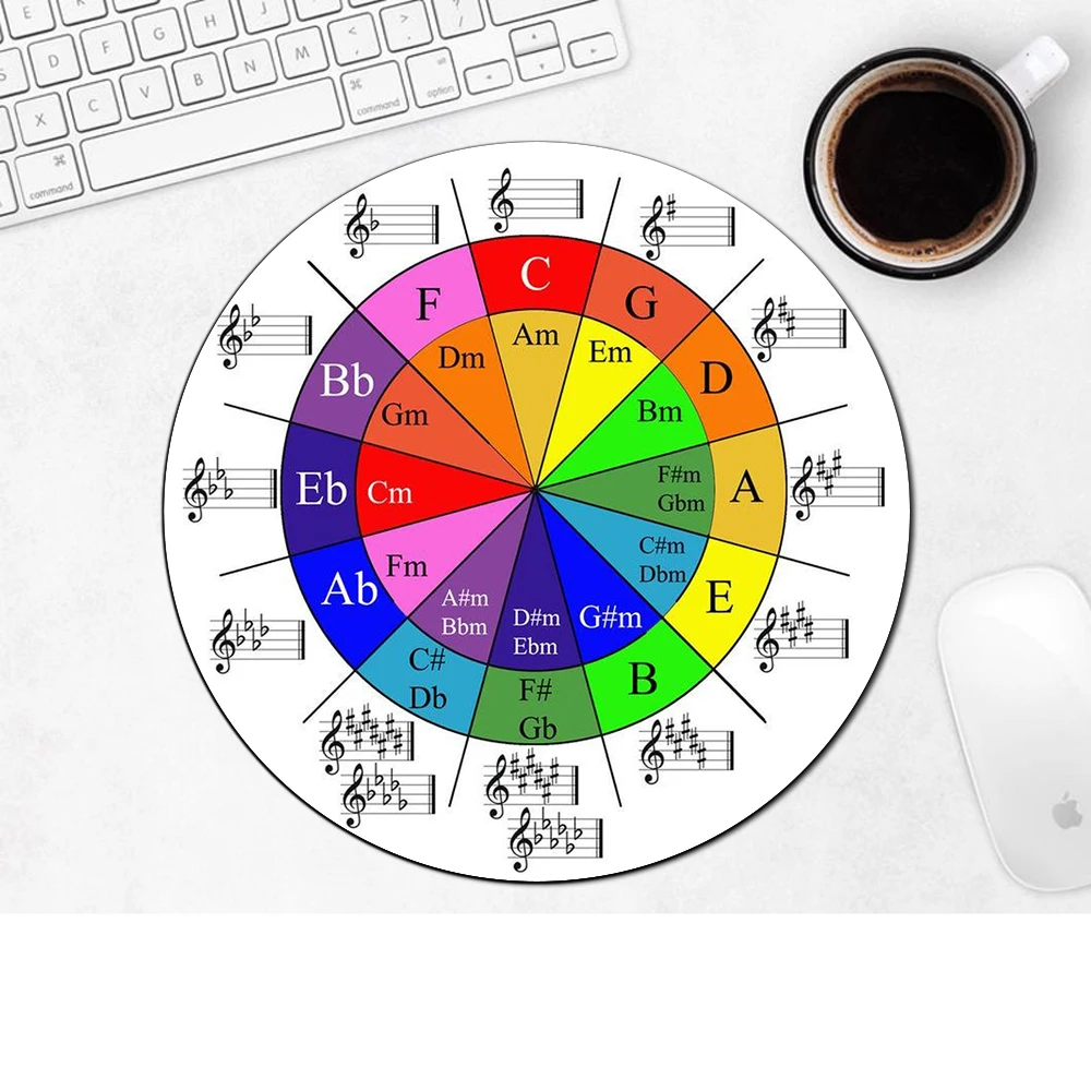 Circle of Fifths Round Silicone Mats Keyboard Mouse Pad Mousepad Art Laptop Gaming Computer Office Rug Padding Table Mat Mini Pc