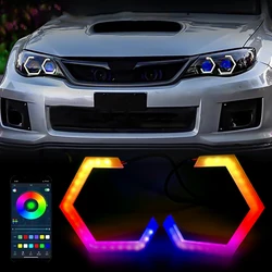 2PCS 12V/24V 60MM 70MM 80MM 90MM Hexagon LED Angel Eyes Headlight Halo Rings RGB Bluetooth APP Control Daytime Running Light