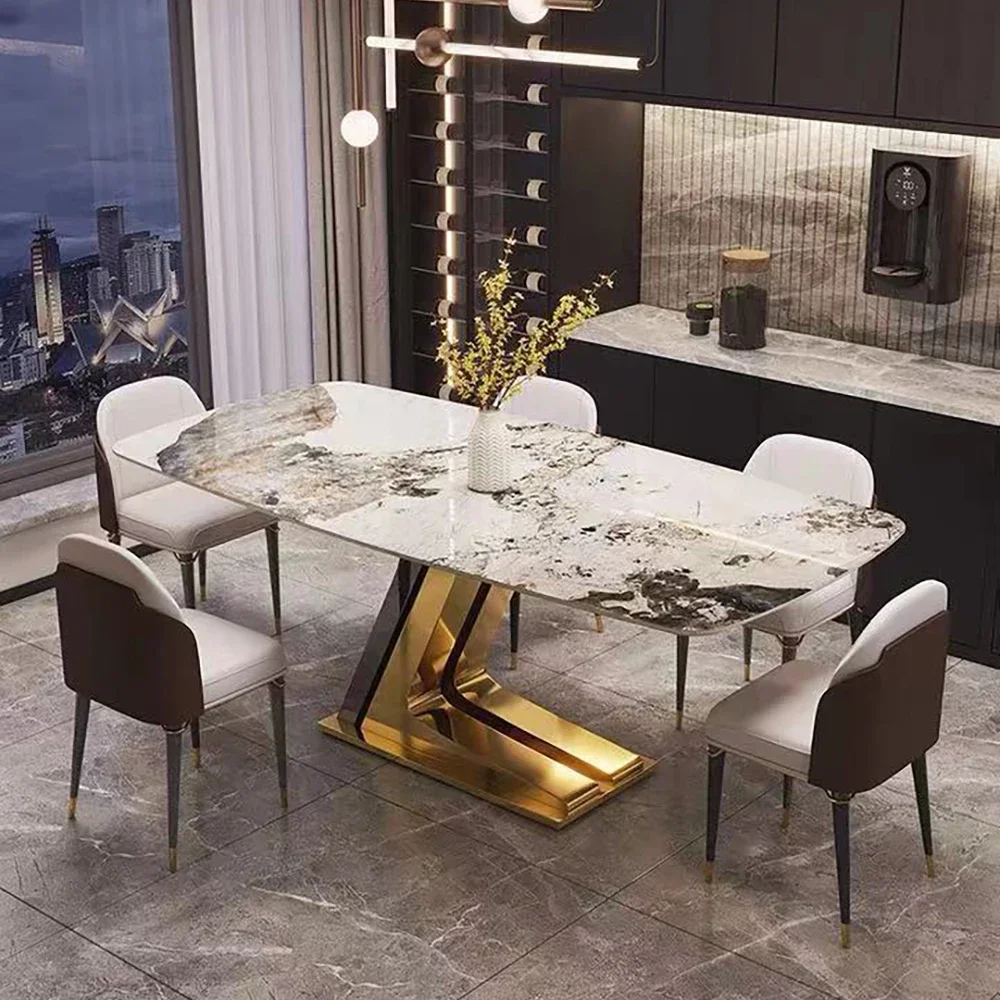 Luxury Marble Dining Table L Shape Simple Base Dining Table Set 6 Seater for Dining Room