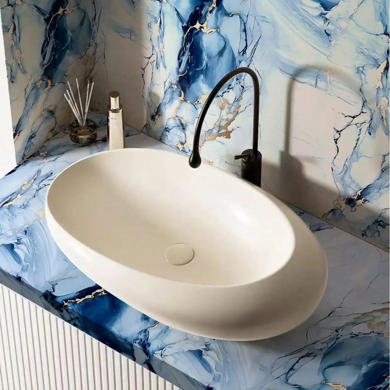 New Blue Glacier Gold Stripe Self-Adhesive Wallpaper, Waterproof, Oil-Resistant, Easy To Clean - Suitable For Kitchen decor