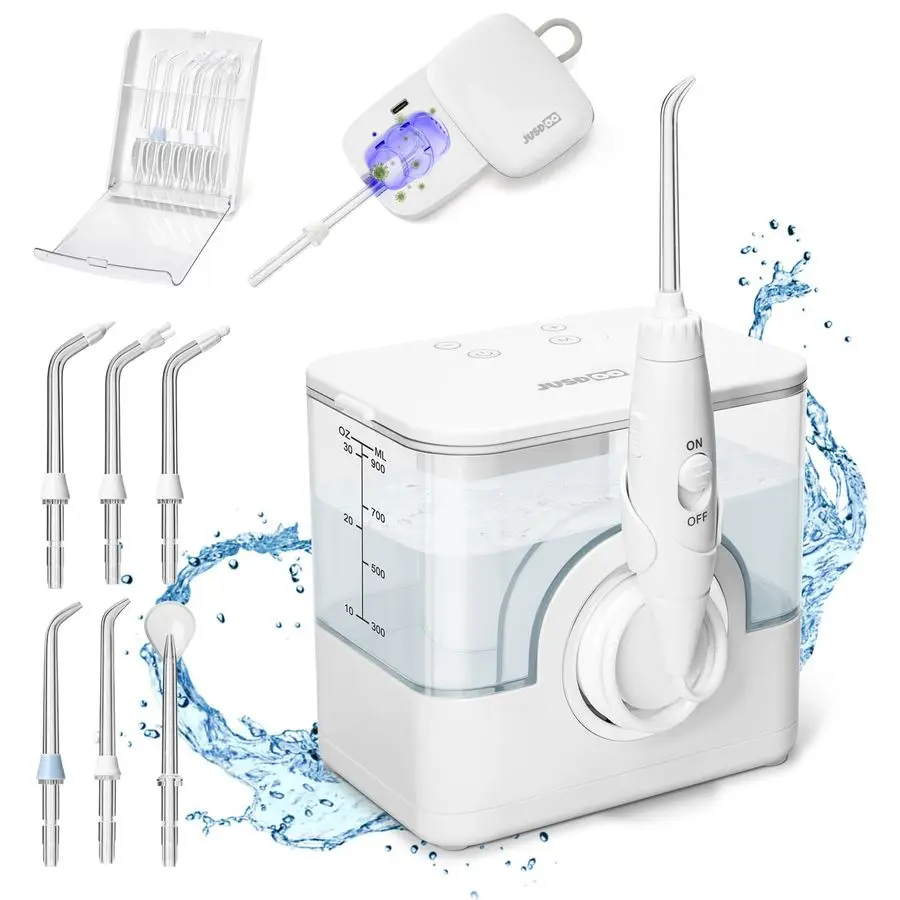 

Water Dental Flosser, Rechargeable and Cordless Teeth Cleaner, 950ML Large Oral Irrigator for Teeth, Gums and Braces, 16 Pressur