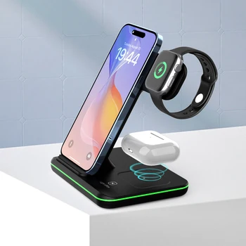 3 in 1 Wireless Charger Stand for iPhone 16 15 14 Pro Max 13 12 11 XS XR 8 Plus/AirPods  3 4 Pro/iWatch 10/9/8/7/6/5/4/3/2
