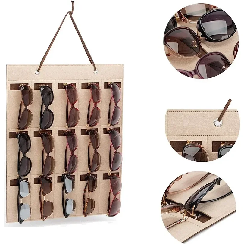 New High Quality 15 Grids Glasses Organizer Storage Wall Hanging Bag Sunglasses Eyeglass Container