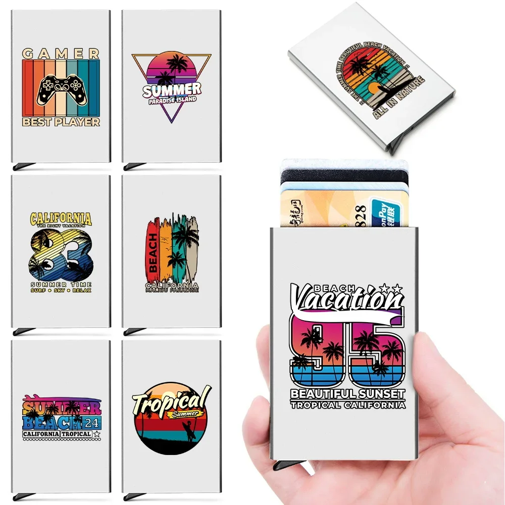 

2026 Men Anti-theft ID Credit Thin Aluminium Metal Card Holder Portable Carte Holiday Print Wallets Pocket Case Credit Card Box