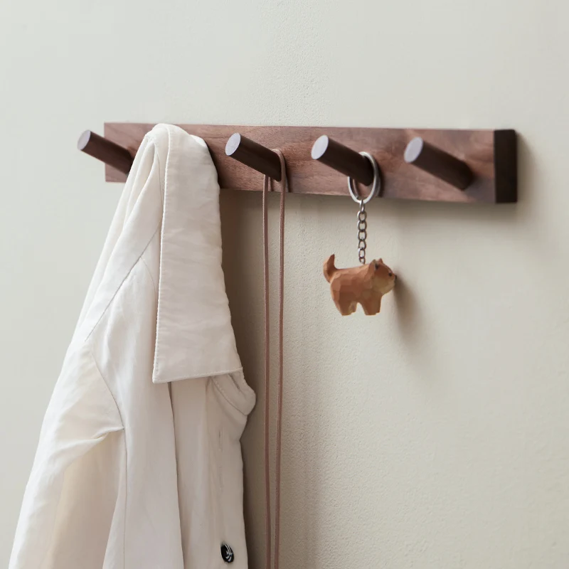 

Creative Walnut Wall Hook Punching-free Entrance Door Rear Coat Hook Porch Clothes Hook Wall Hanging Solid Wood Hanger
