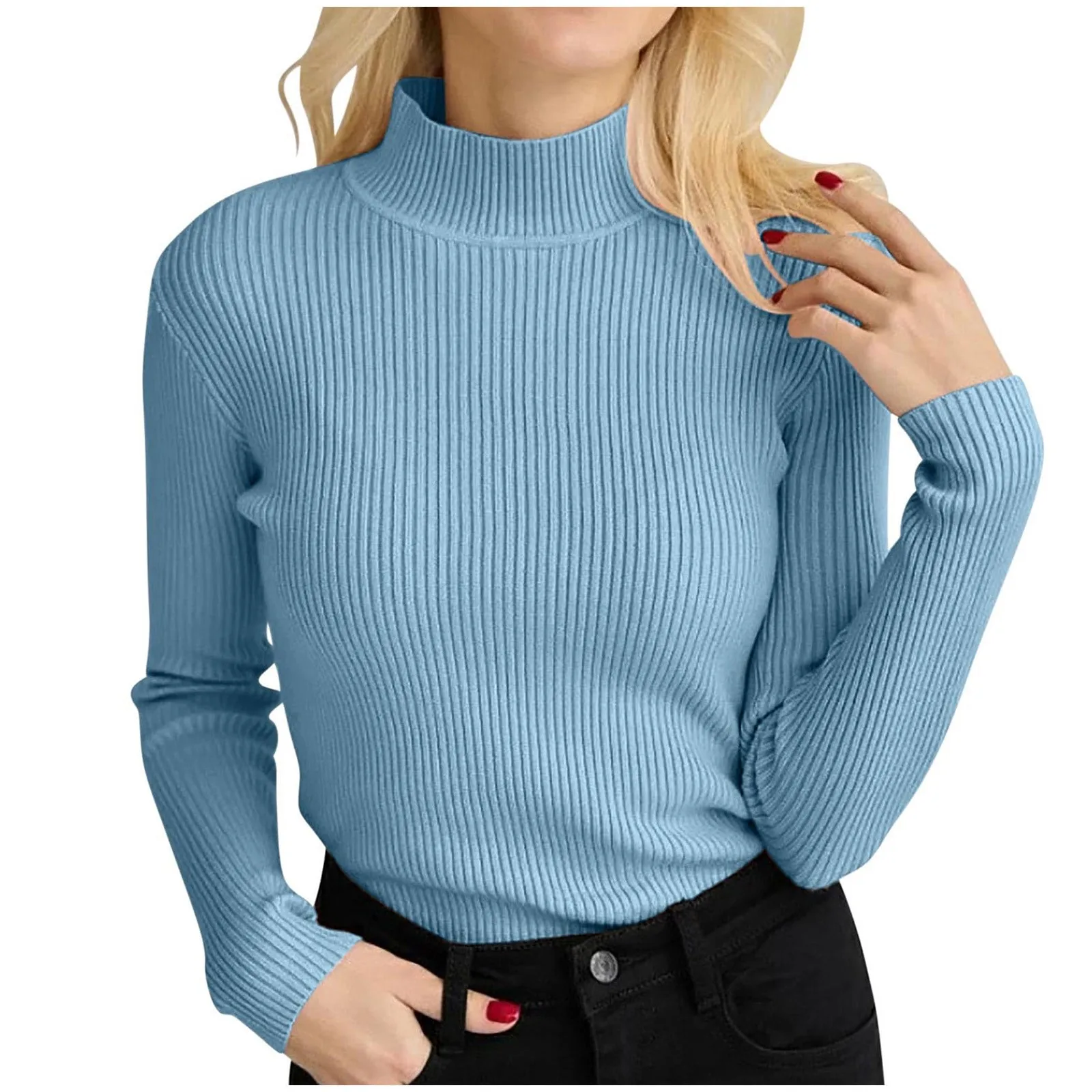 2024 Autumn Winter Women Pullover Sweater Fashion Half Turtleneck Knitted Female Jumper Long Sleeve Winter Soft Elastic Sweaters