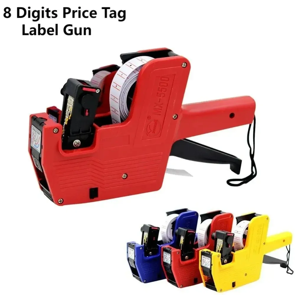 1 rotolo di etichette + 1 stampante per etichette digitali con inchiostro MX-5500 Display a 8 cifre Etichettatrice portatile Stampante per etichette per prezzi del supermercato per ufficio