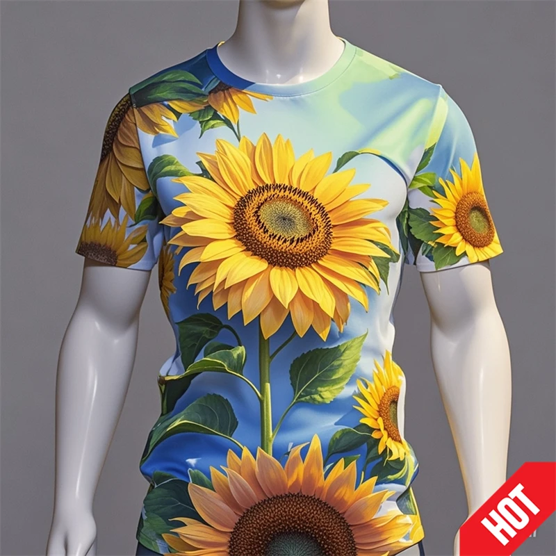 Fashion Sunflower Floral 3D Print T-Shirts Men Women Streetwear Oversized Casual Short Sleeve T Shirt Harajuku Tops Tees Clothes