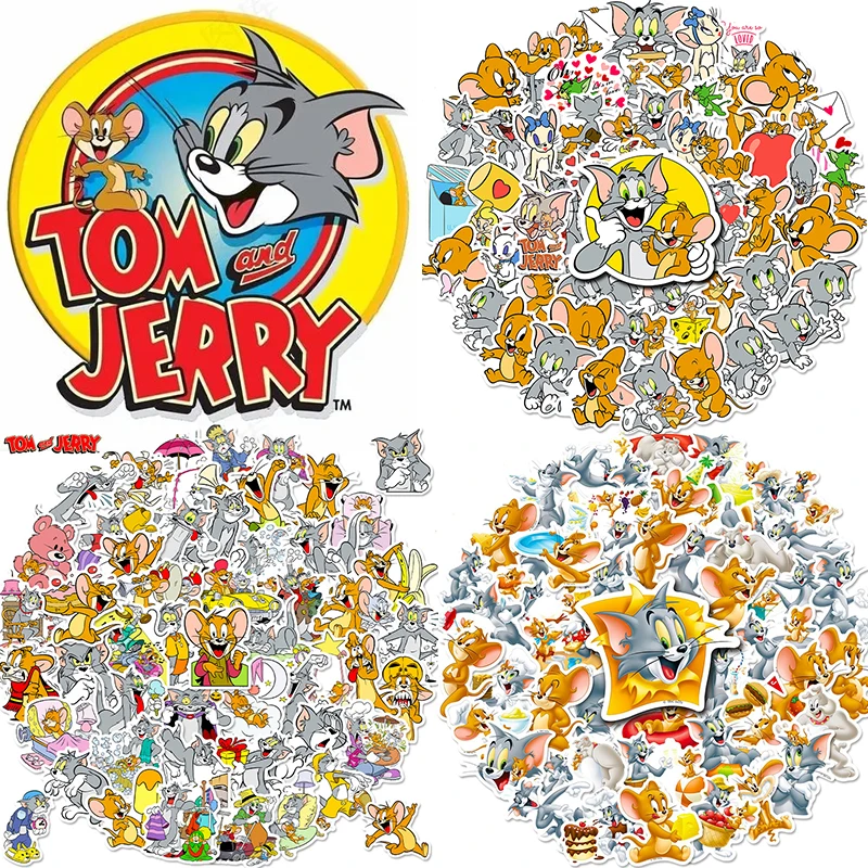 50 pezzi 3 stili Tom e Jerry adesivi fai da te Anime Figure Topsy Tyke Water Cup No Repeat adesivo impermeabile per la protezione solare all'ingrosso