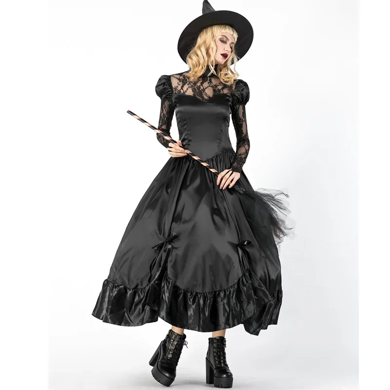 Costume da strega sexy per donne adulte Costume da momento magico Strega Abito in pizzo nero Abito Abito Copsay Abbigliamento per Halloween