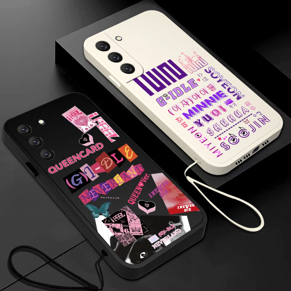 K-pop (G)I-DLE i Feel Phone Case For OPPO Reno 4 8 8T 8Z 7 7Z 6 5 F7 F9 F11 Pro 5G Liquid Soft Silicone Cover With Hand Strap